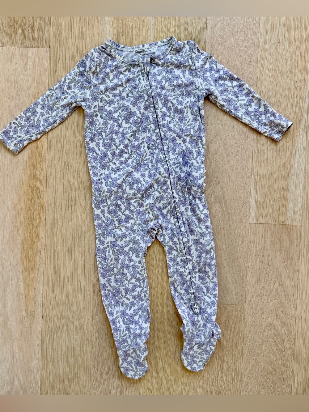 Angel Dear - Soft Bamboo Ruffle Back One Piece Footie - Lavender Floral - 9-12M